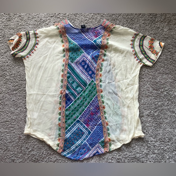 Tanvi Kedia Blouse Size XXS/P Multicolor Sequin Beaded Oversized Flowy Sheer - Picture 2 of 7